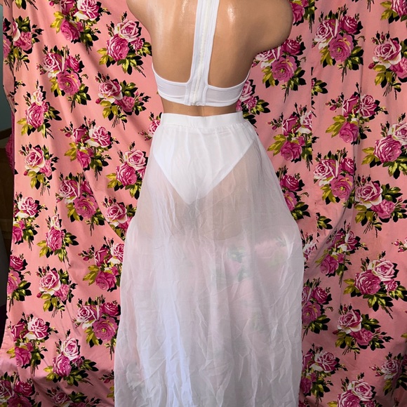 White sheer skirt crop top outfit set wedding gown festival NWT T2 sexy rave - Picture 5 of 11